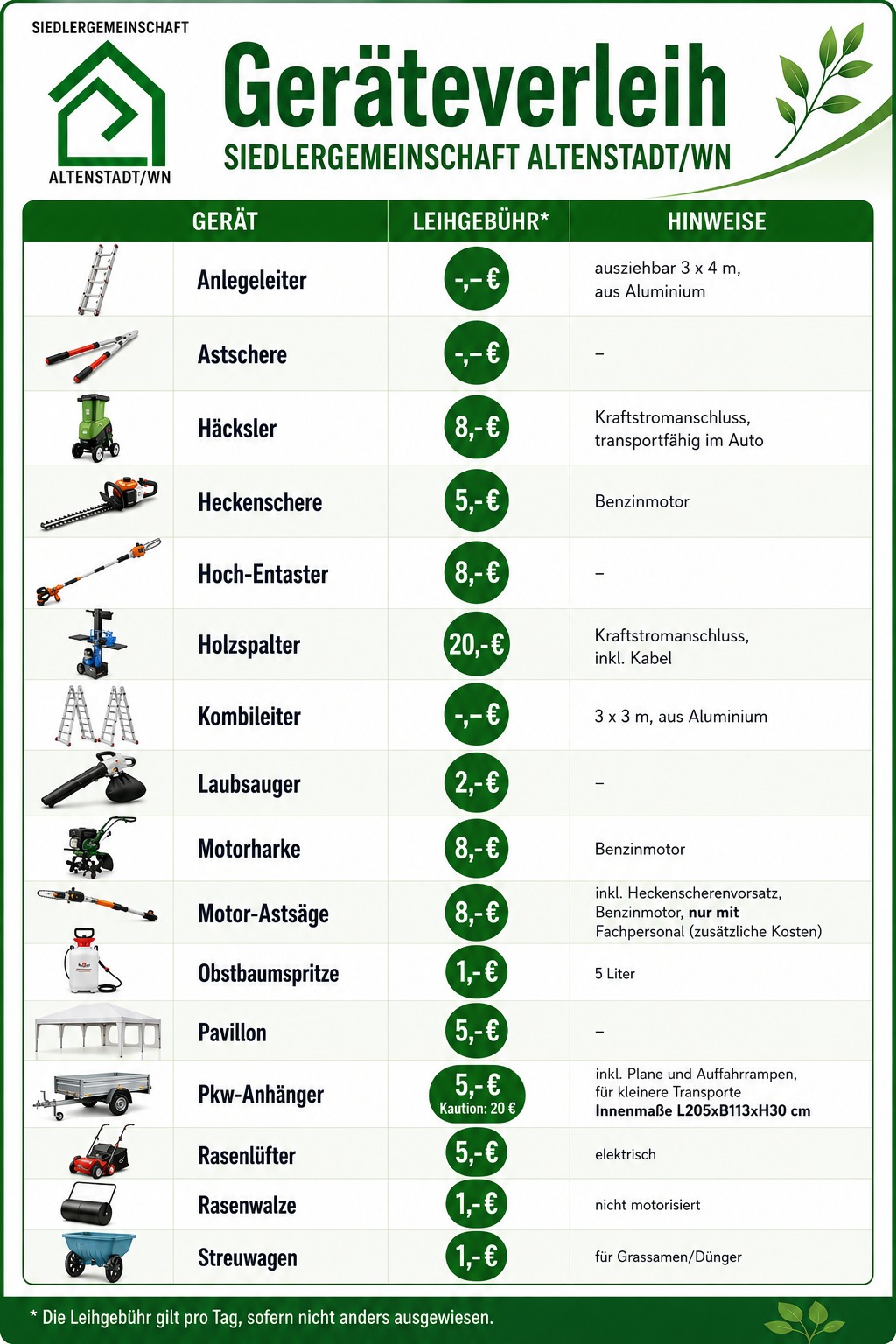 Geräteverleihliste