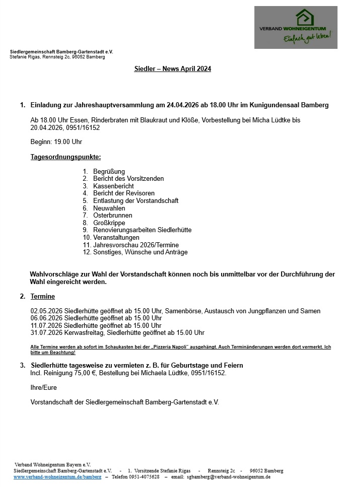 Einladung Jahreshauptversammlung 2026