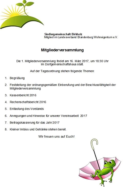 Einladung zur Mitgliederversammlung 2017