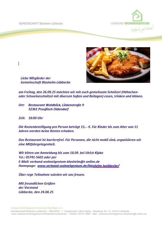 Einladung Schnitzelessen 2025