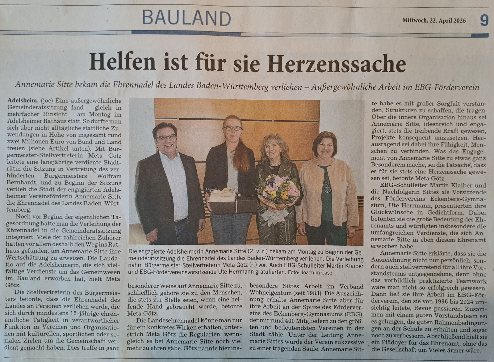 Annemarie Sitte erhält Landesehrennadel