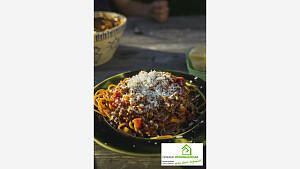 Spaghetti mit Champignons und Linsen.