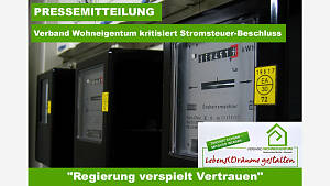 PRESSEMITTEILUNG: Verband Wohneigentum kritisiert Stromsteuer-Beschluss