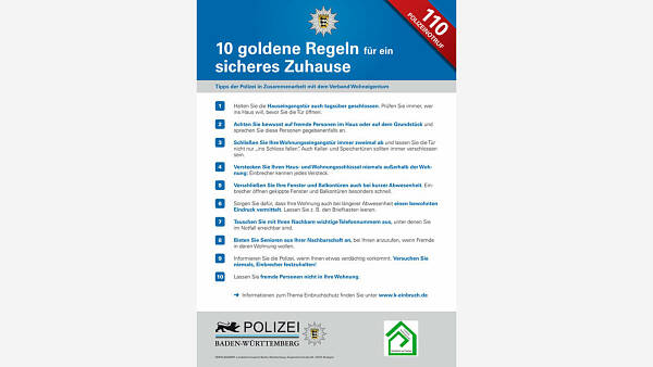Themenbild: 10 goldene Regeln für ein sicheres Zuhause !