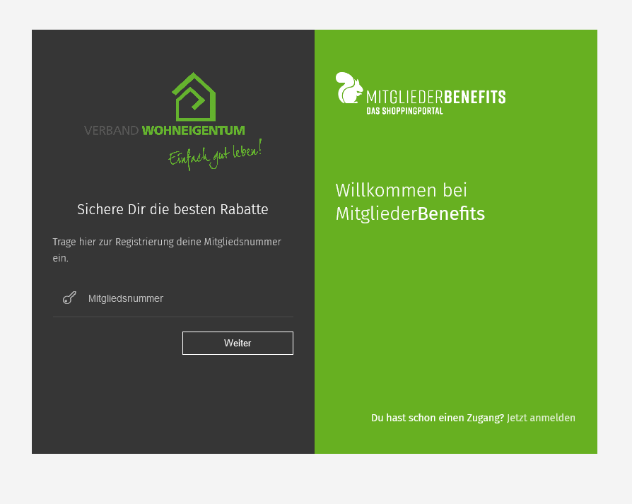 Registrierung Mitgliederbenefits