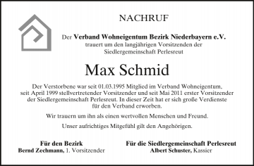 Nachruf Max Schmid, PNP vom 04.08.2021