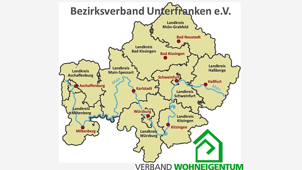Themenbild: Landkarte Unterfranken Bezirksverband Verband Wohneigentum