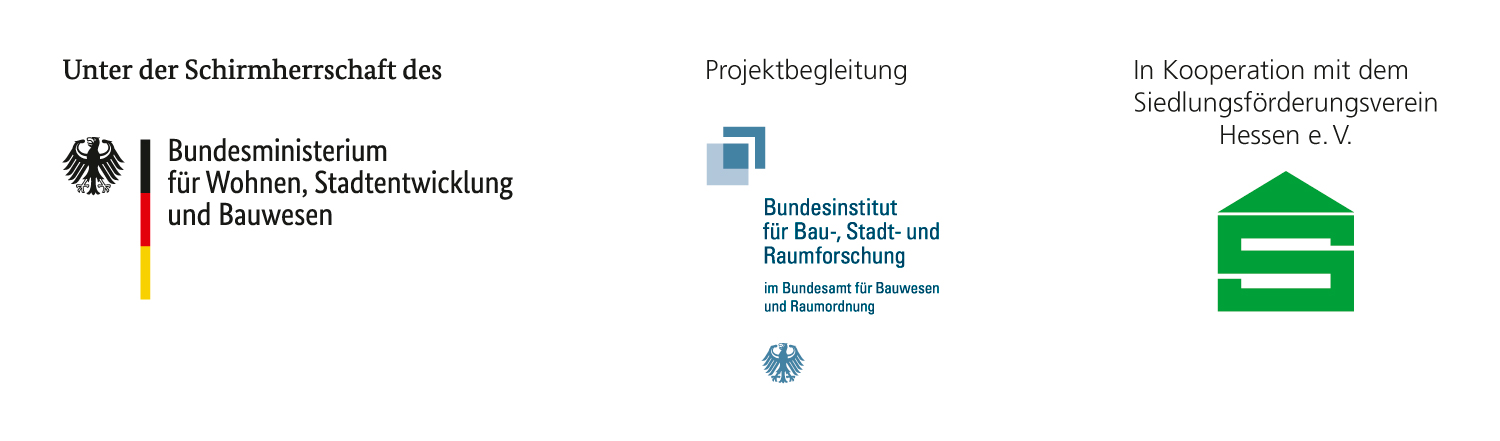 Drei Logos vom Bundesbauministerium, BBSR und dem Siedlungsförderungsverein Hessen