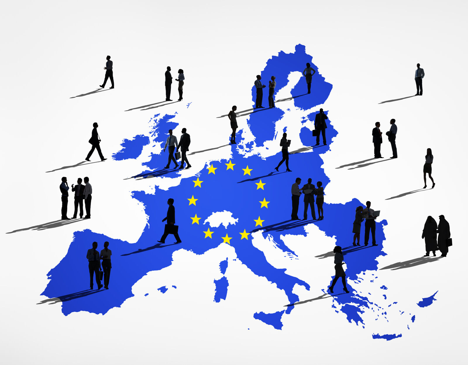 Grafik zeigt eine blau gefärbte Europa-Karte mit den Sternen in der Mitte