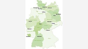Deutschlandkarte mit Orten der teilnehmenden Gemeinschaften