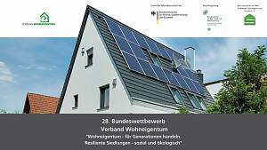 Share Pic mit Text zum Bundeswettbewerb und moderenes Einfamilienhaus mit PV-Anlage auf Dach