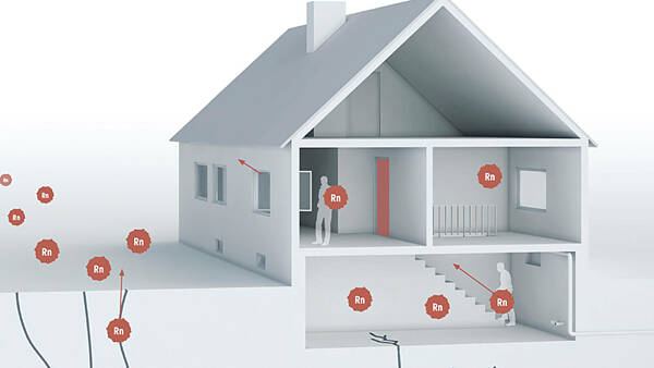 Themenbild: Modell eines Hauses, in das durch den Boden Radon eindringt Themenbild: Modell eines Hauses, in das durch den Boden Radon eindringt