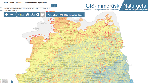 Themenbild: Ausschnitt einer Deutschlandkarte mit Symbolen und farbigen Markierungen, die extremes Wetter anzeigen. Themenbild: Ausschnitt einer Deutschlandkarte mit Symbolen und farbigen Markierungen, die extremes Wetter anzeigen.
