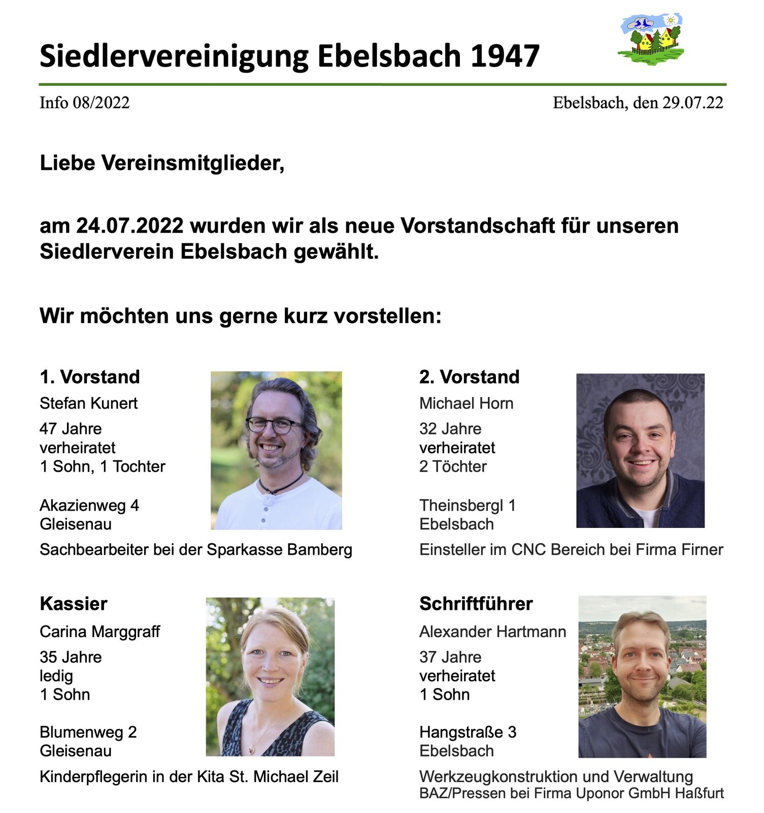 Neue Siedlervorstandschaft