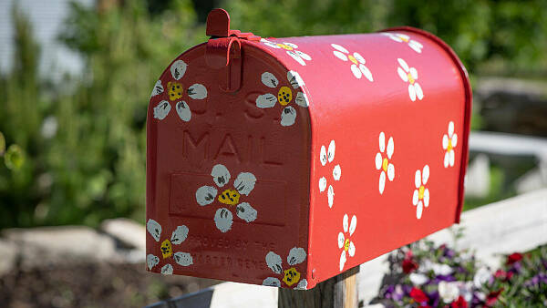 Themenbild: bunter Briefkasten mit Blumen