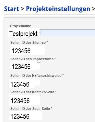 Seiten-ID Projekteinstellungen