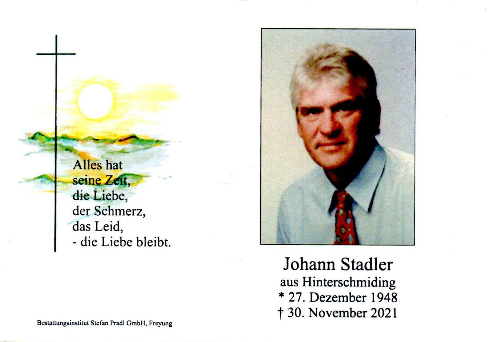 Sterbebild Johann Stadler
