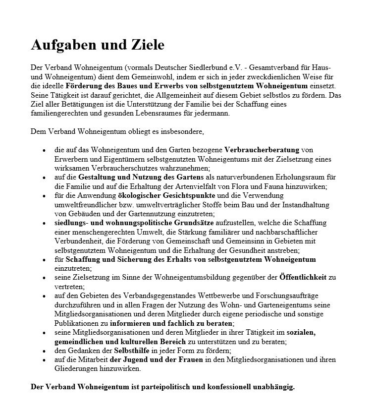 Aufgaben und Ziele des Vereins