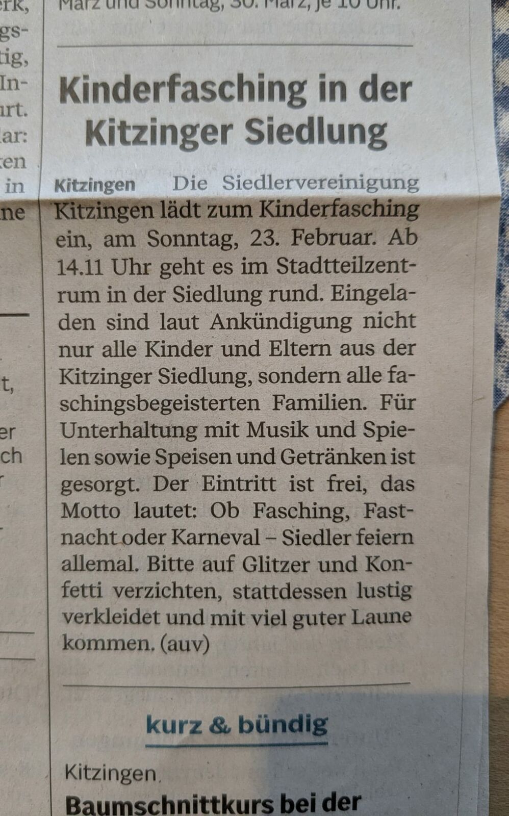 Ankündigung Kinderfasching