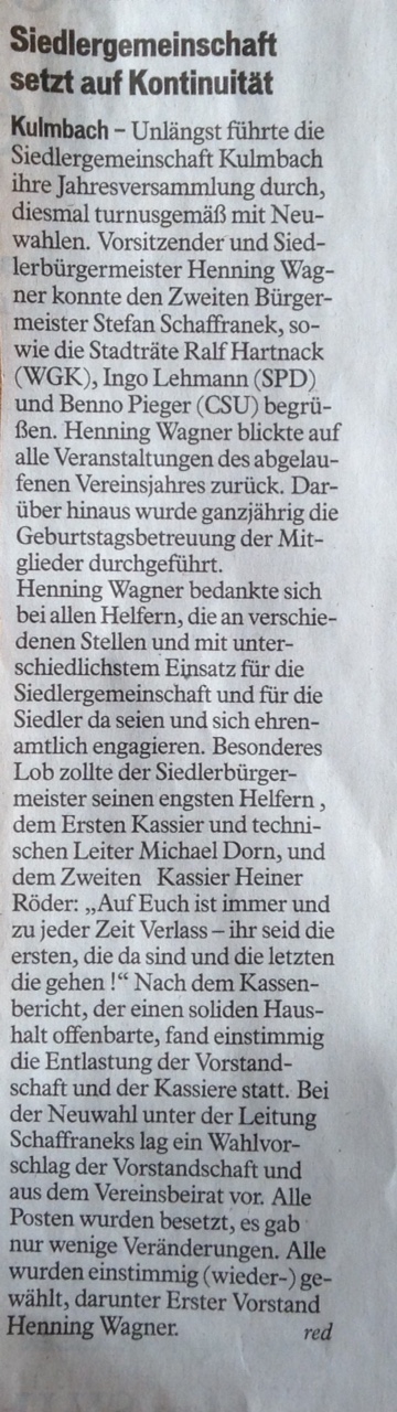 Zeitungsbericht JHV 2015