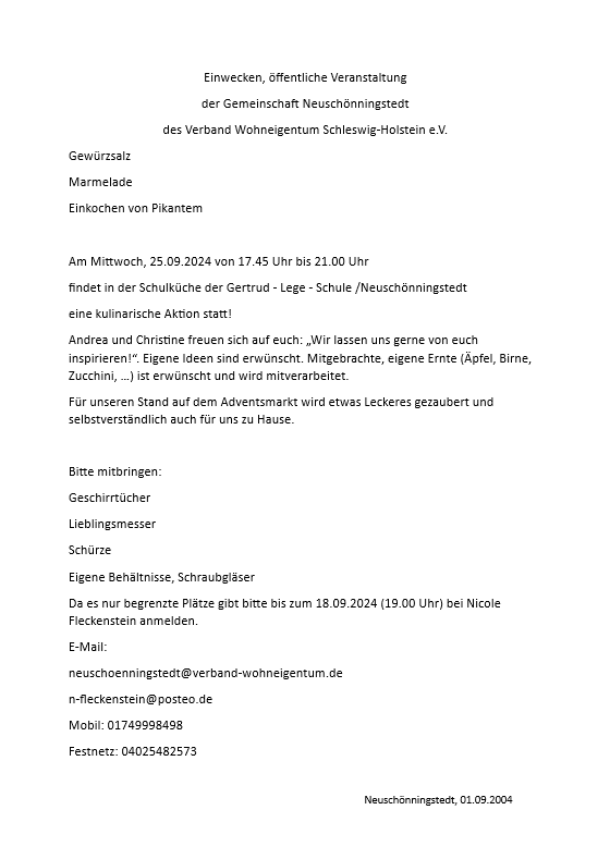 Einwecken September 2024