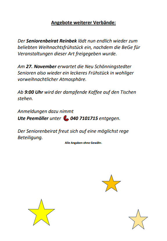 Seniorenbeirat, Seniorenfrühstück,Neuschönningstedt