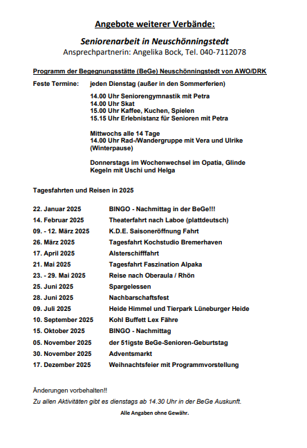 Seniorenarbeit Neuschönnigstedt Januar 2025