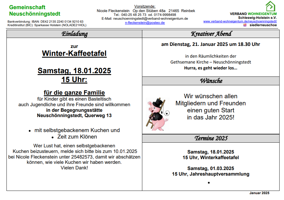 Winterkaffeetafel,Kreativer Abend,Jahreshauptversammlung