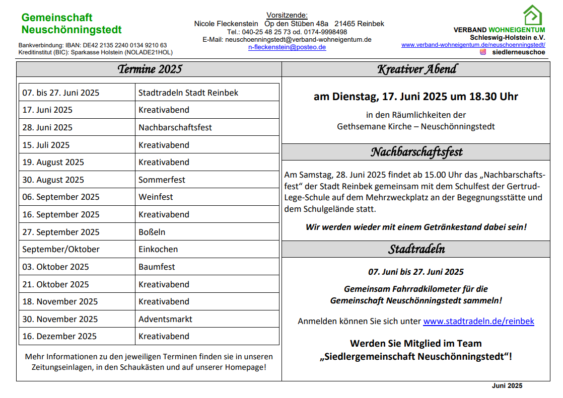 Stadtradeln,Kreativer Abend,Nachbarschaftsfest