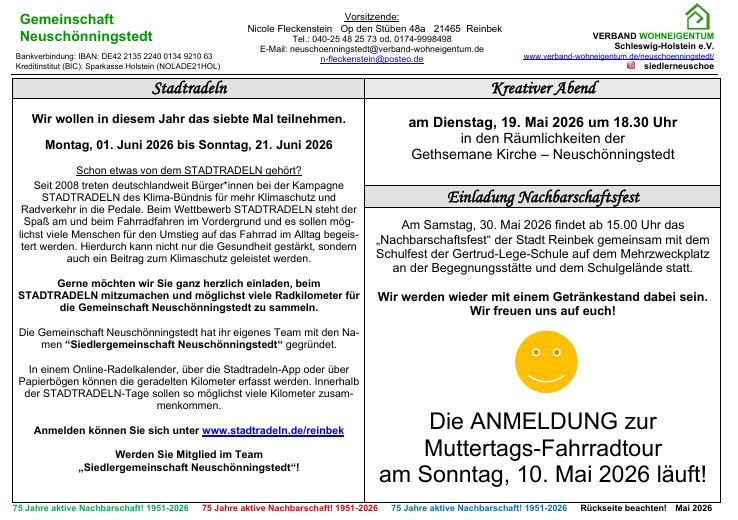 Stadtradeln,Kreativer Abend, Nachbarschaftsfest