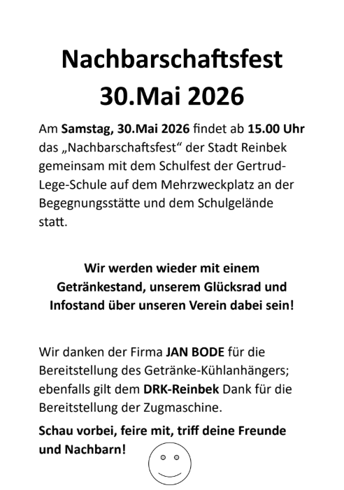 Nachbarschaftsfest 2026, Getränkestand, Glücksrad