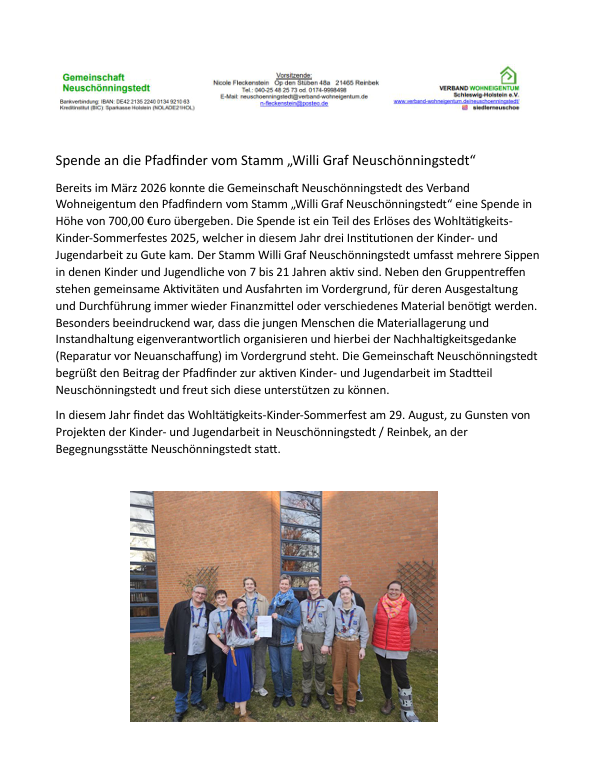 Spendenübergabe Pfandfinder 2026