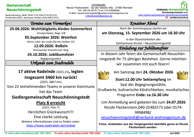 Urkunde Stadtradeln, Kreativer Abend, Einladung 75.Jubiläumsfeier