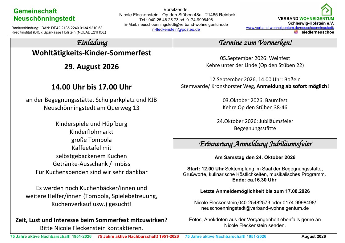 Wohltätigkeits-Kinder-Somemrfest,Termine, Jubifeier 75 Jahre 