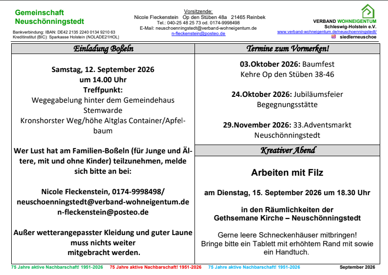 Boßeln, Baumfest, Jubiläumsfeier, Adventsmarkt, Kreativer Abend