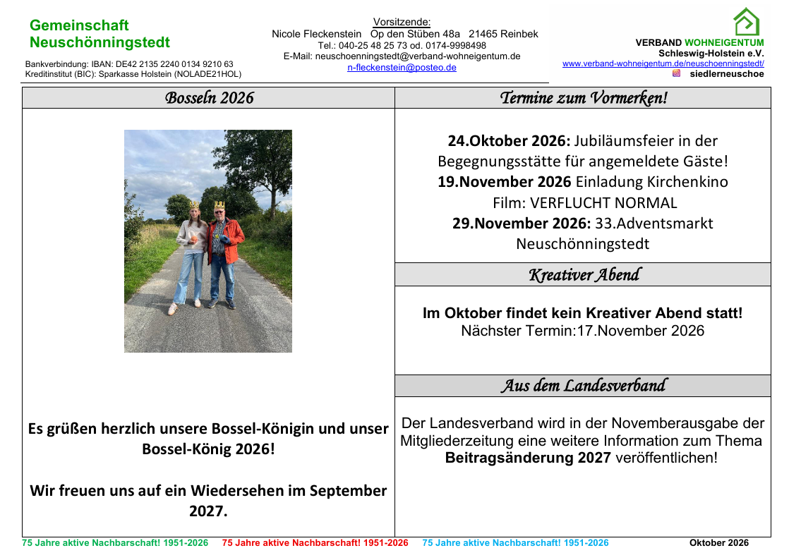 Bosseln 2026, Kreativer Abend, Beitragsänderung 2027