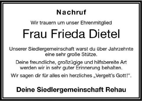 Nachruf Frieda Dietel