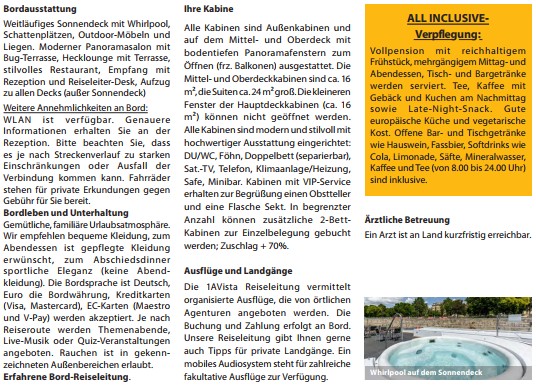 MS Vista Neo-Leistungen