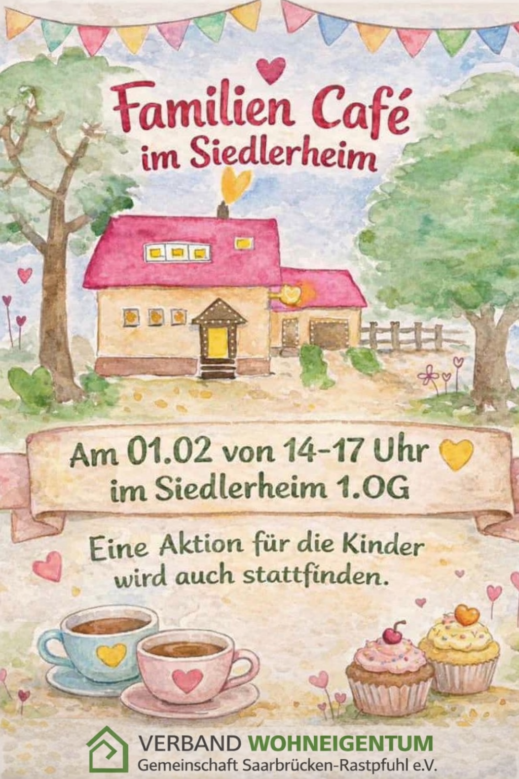 Plakat Einladung zum Familien Cafe im Siedlerheim