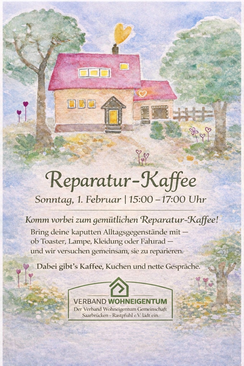 Plakat Einladung zum Reparaturkaffee im Siedlerheim