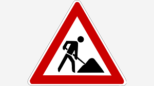 Verkehrszeichen, Bauarbeiter mit Schaufel.