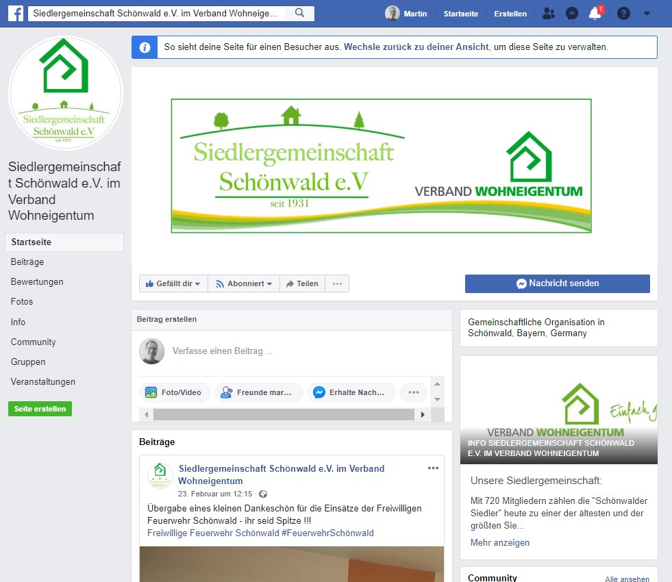 Facebook-Auftritt SG Schönwald