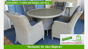 Gartenmöbel - 4 Stühle mit Auflagen und Tisch