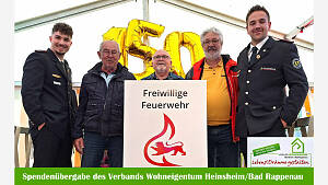 Spendenübergabe des Verbands Wohneigentum Heinsheim/Bad Rappenau zur 150-Jahrfeier der Freiwilligen Feuerwehr Heinsheim