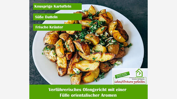 Themenbild: "Knusprige Kartoffeln mit Datteln und frischen Kräutern" Themenbild: "Knusprige Kartoffeln mit Datteln und frischen Kräutern"