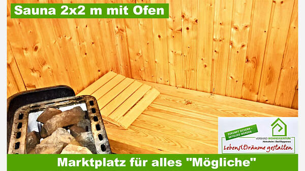 Themenbild: Sauna 2x2 m mit Ofen und Thermostat Themenbild: Sauna 2x2 m mit Ofen und Thermostat