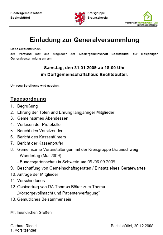 Tagesordnung GV2009