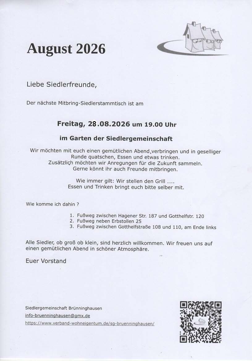 Einladung Mitbringsiedlerstammtisch August 2026