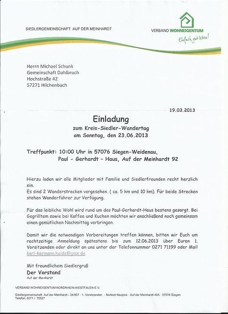 Einladung zum Kreissiedlerwandertag 2013