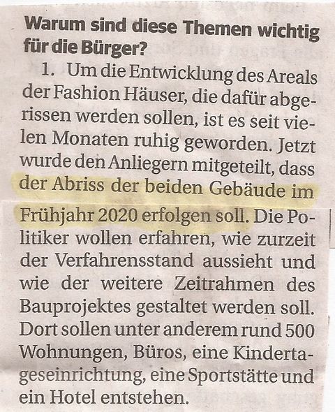 Fashion-Häuser Abriss 2020